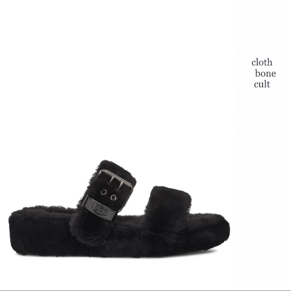 ✨New✨ UGG Black Fuzz Yeah Birkenstock-Style SLIDES - Picture 4 of 16